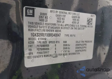 2011 GMC Yukon Xl 1500 Denali из США, поврежденный, VIN 1GKS2MEFXBR340847